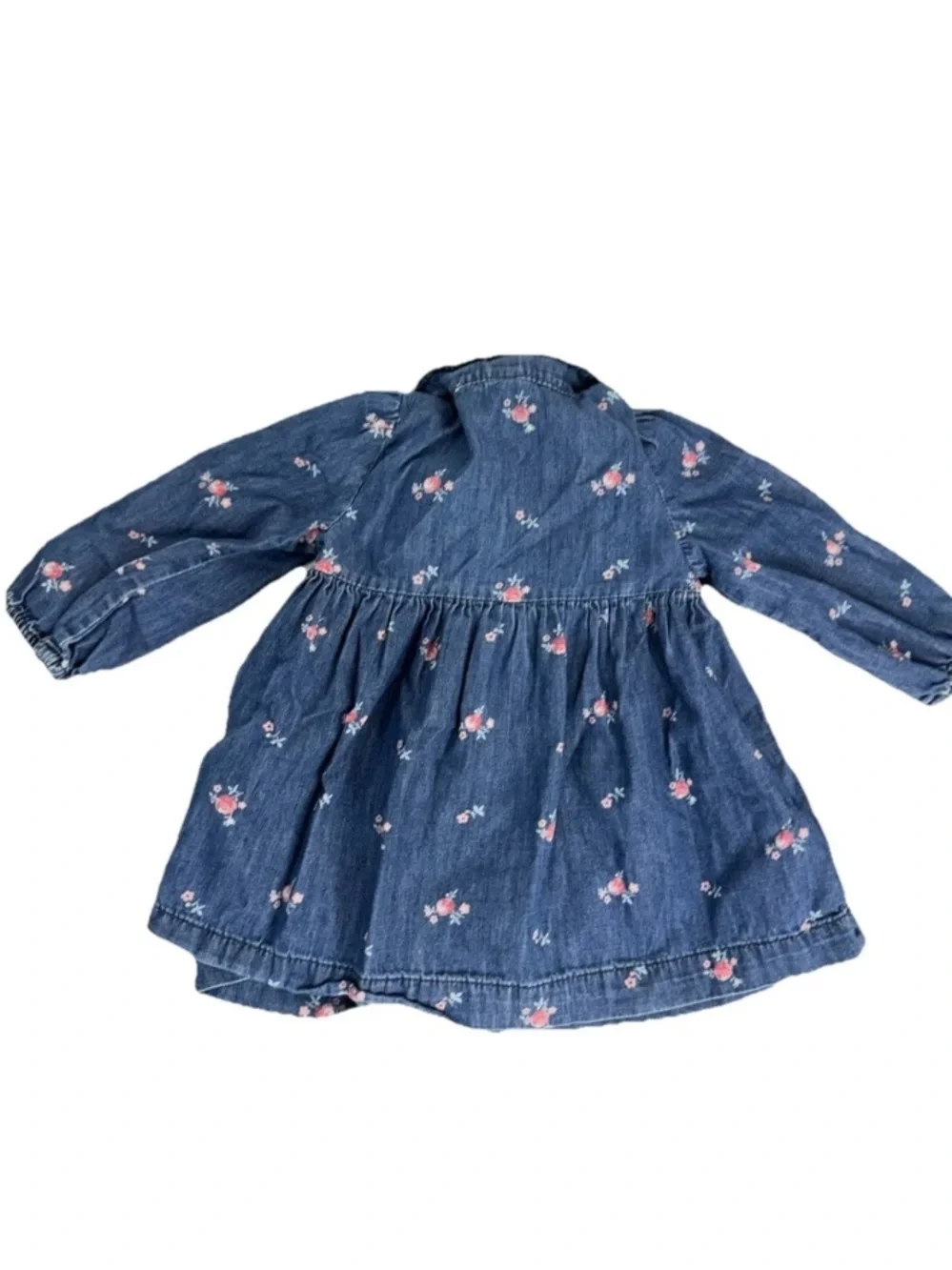 Baby GAP Girls Long Sleeve Floral Chambray Light‎ Denim Dress Sz 18-24M